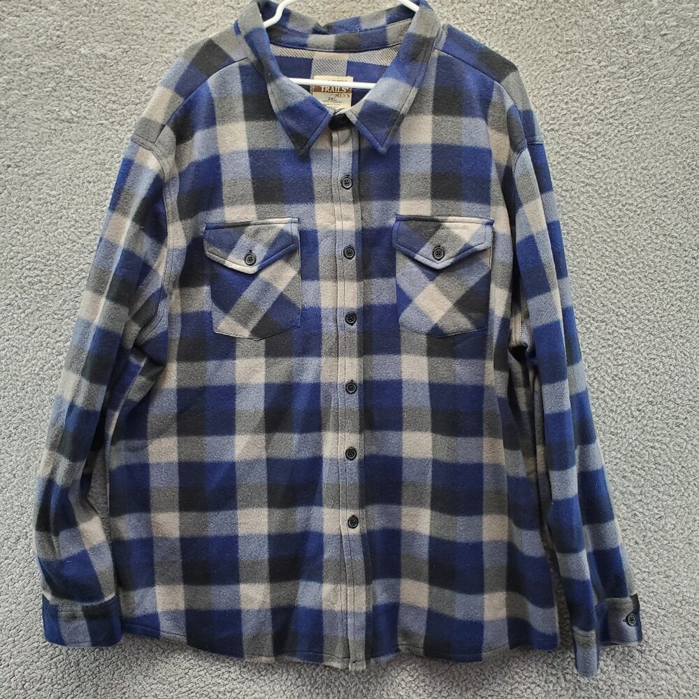 Open Trails Plaid Long Sleeve Button Up Fleece‎ Shirt 2 Pockets Men’s 2XL